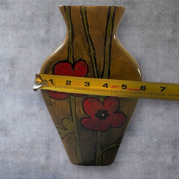 Handmade Studio Pottery Vase Red Poppy Flowers Signed JG 13 Mid-Century Style - Picture 8 of 11